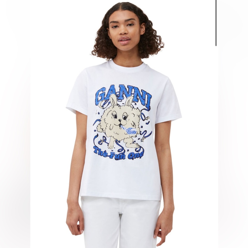 Ganni The Fun One Bunny Relaxed T-Shirt. Size M.
